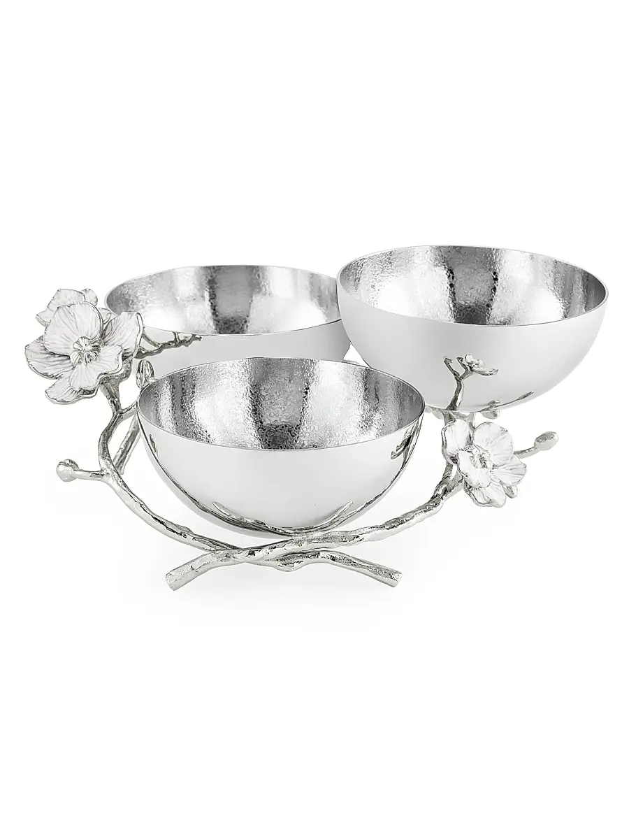 Michael Aram Silver Orchid Triple Bowl | Thumbnail 3 Michael Aram Silver Orchid Triple Bowl | Thumbnail 3