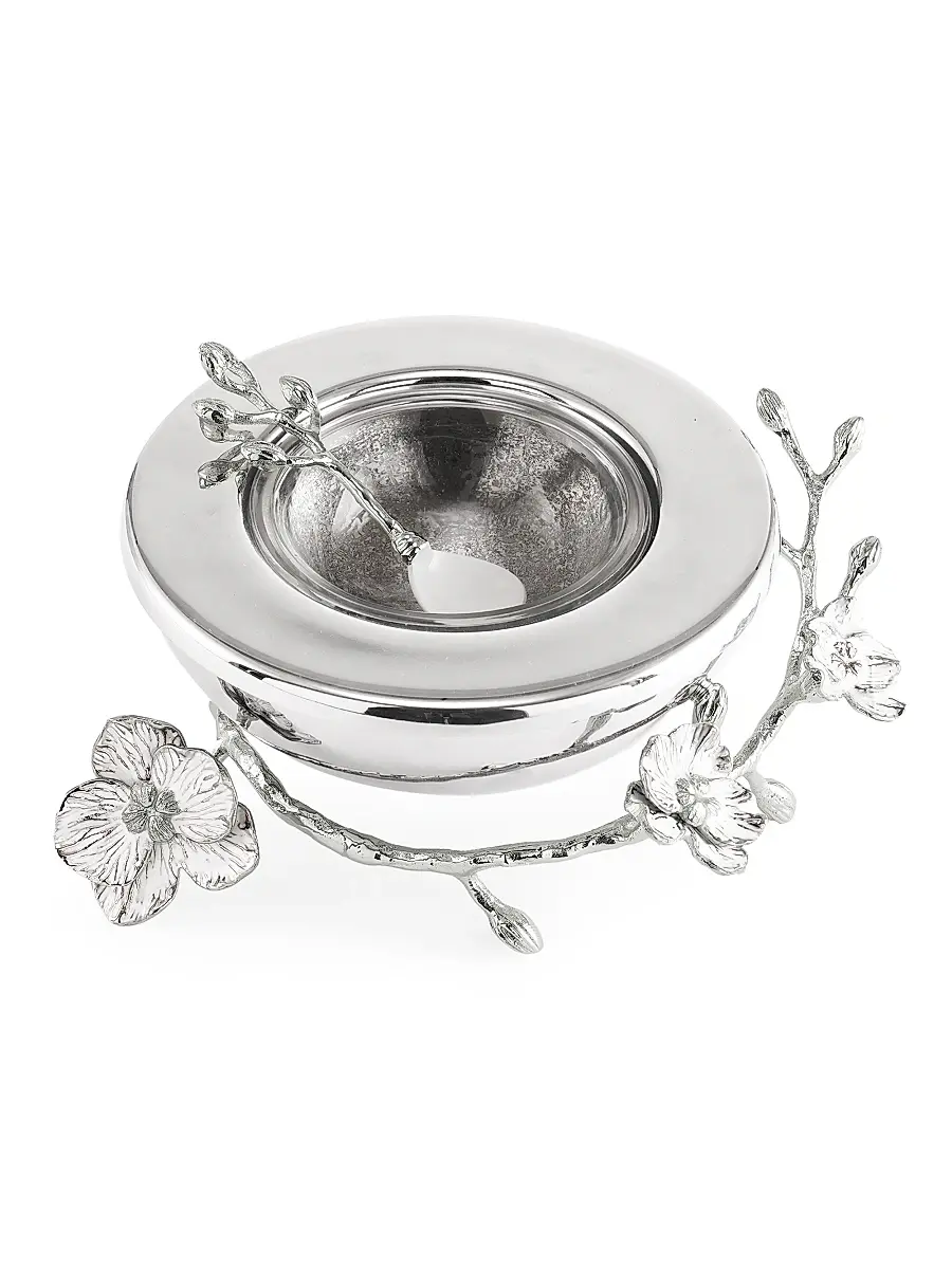 Michael Aram Silver Orchid Caviar Dish & Spoon | Thumbnail 2 Michael Aram Silver Orchid Caviar Dish & Spoon | Thumbnail 2