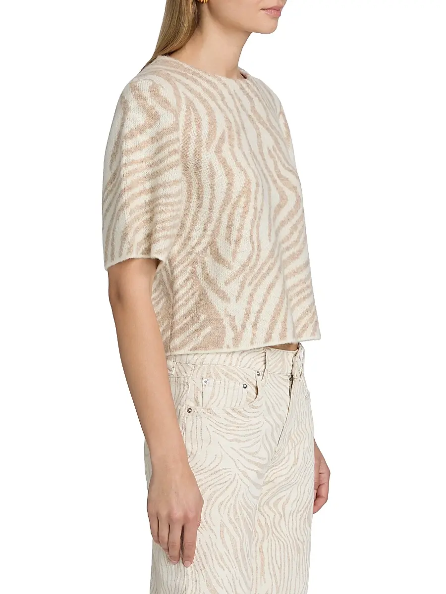 Le Jean Women's Lulu Zebra-Print Short-Sleeve Sweater | Thumbnail 4 Le Jean Women's Lulu Zebra-Print Short-Sleeve Sweater | Thumbnail 4
