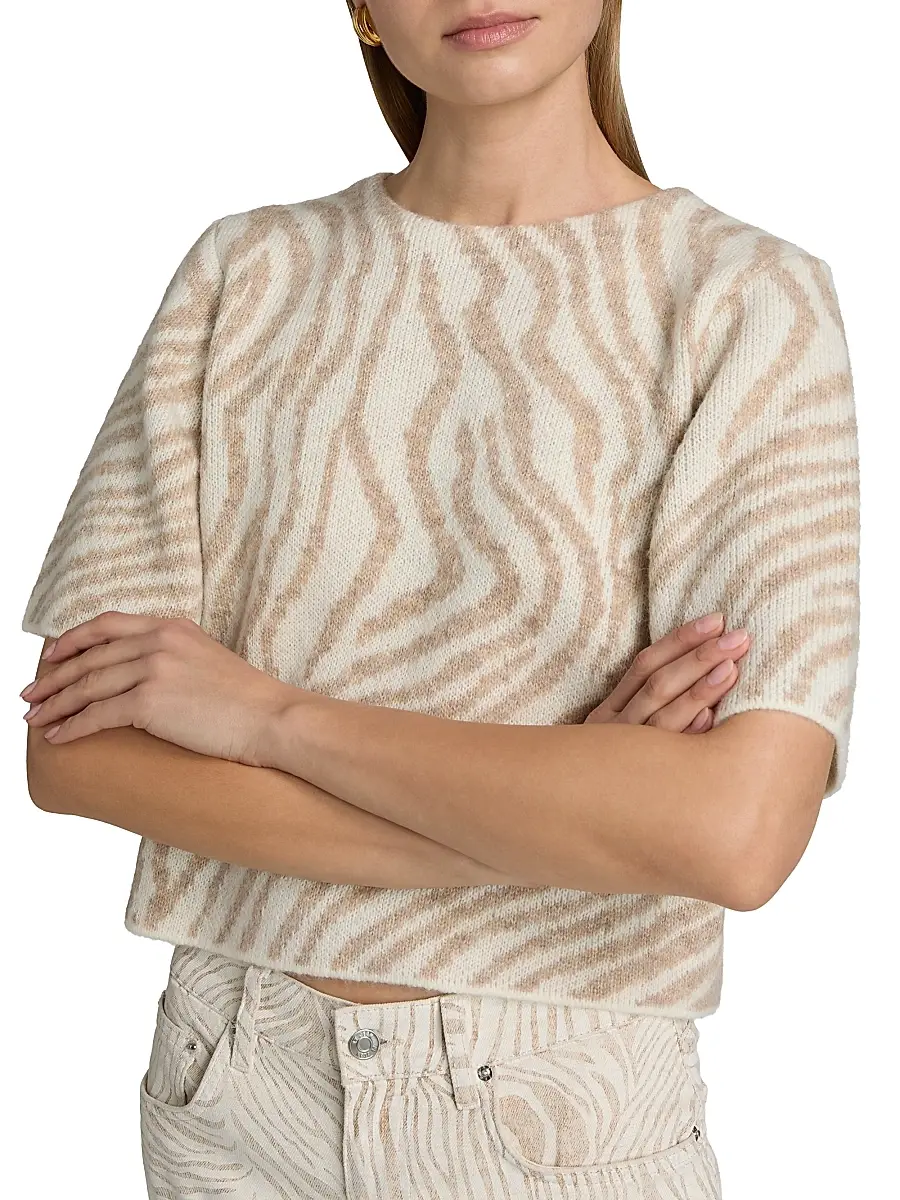 Le Jean Women's Lulu Zebra-Print Short-Sleeve Sweater | Thumbnail 6 Le Jean Women's Lulu Zebra-Print Short-Sleeve Sweater | Thumbnail 6