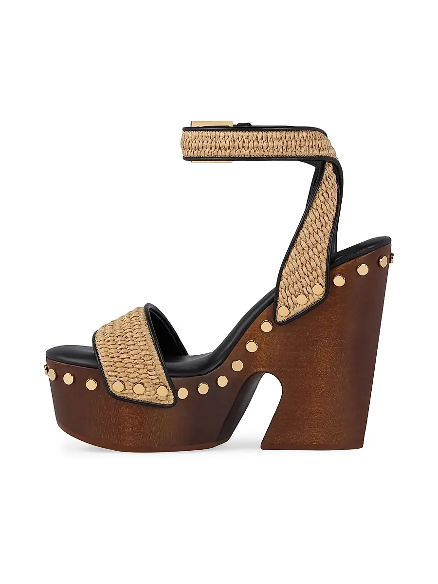Givenchy Women's Clog Raffia-Effect Platform Sandals with Studs Detail | Thumbnail 2 Givenchy Women's Clog Raffia-Effect Platform Sandals with Studs Detail | Thumbnail 2