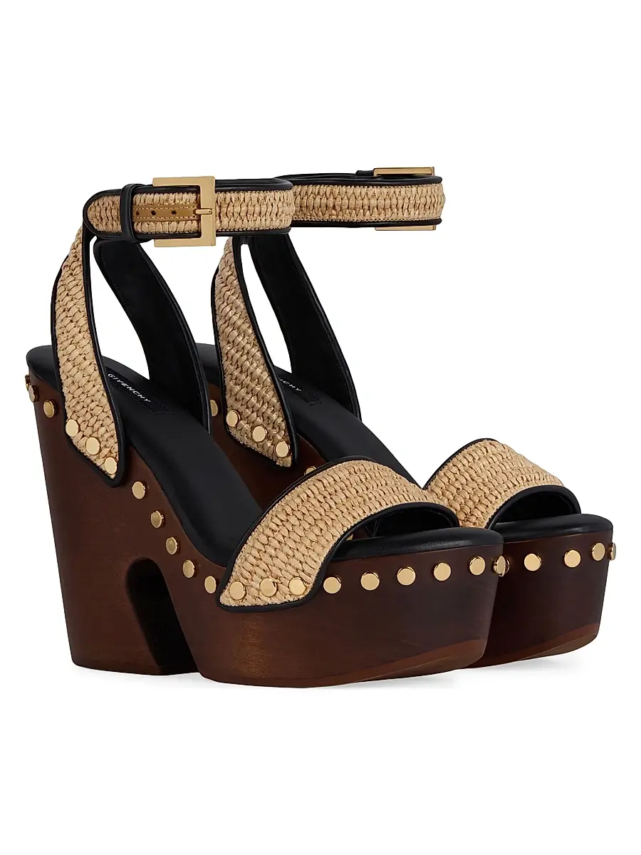 Givenchy Women's Clog Raffia-Effect Platform Sandals with Studs Detail | Thumbnail 3 Givenchy Women's Clog Raffia-Effect Platform Sandals with Studs Detail | Thumbnail 3