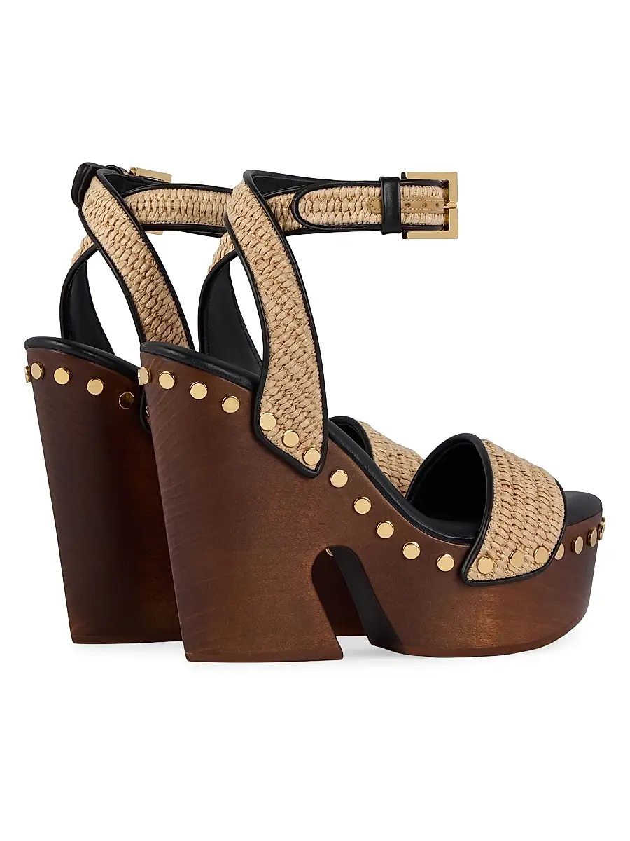 Givenchy Women's Clog Raffia-Effect Platform Sandals with Studs Detail | Thumbnail 4 Givenchy Women's Clog Raffia-Effect Platform Sandals with Studs Detail | Thumbnail 4
