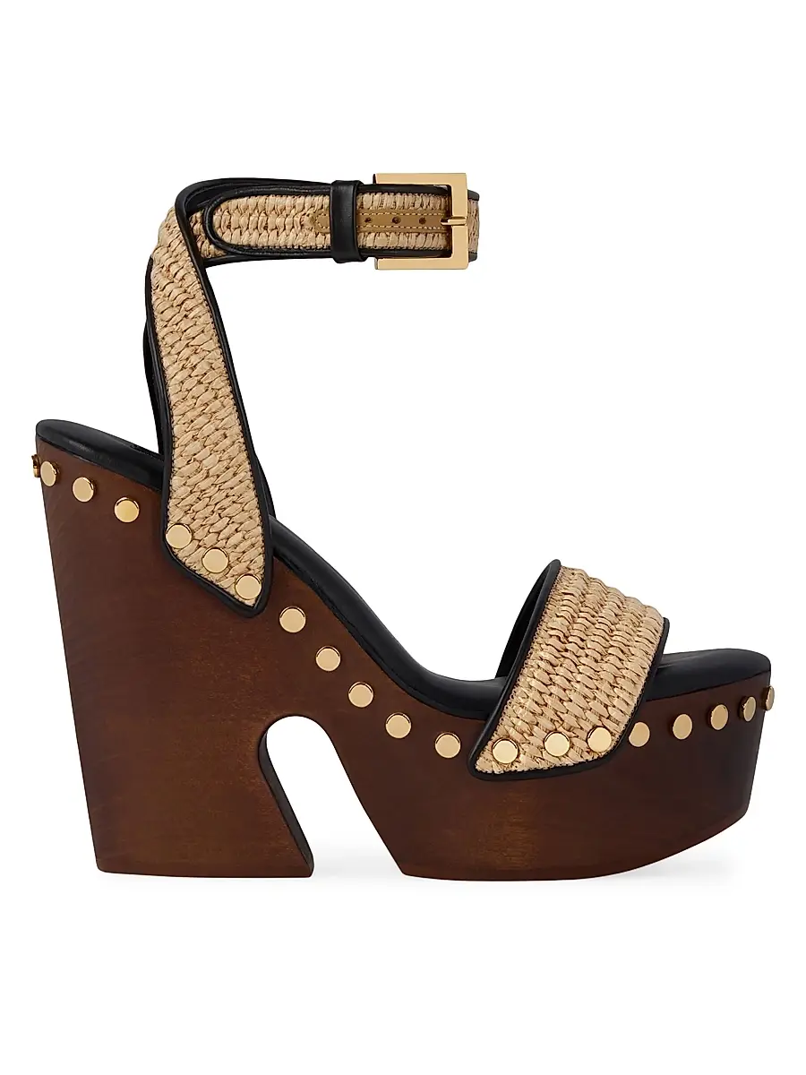 Givenchy Women's Clog Raffia-Effect Platform Sandals with Studs Detail - Natural | Image 1 Givenchy Women's Clog Raffia-Effect Platform Sandals with Studs Detail - Natural | Image 1