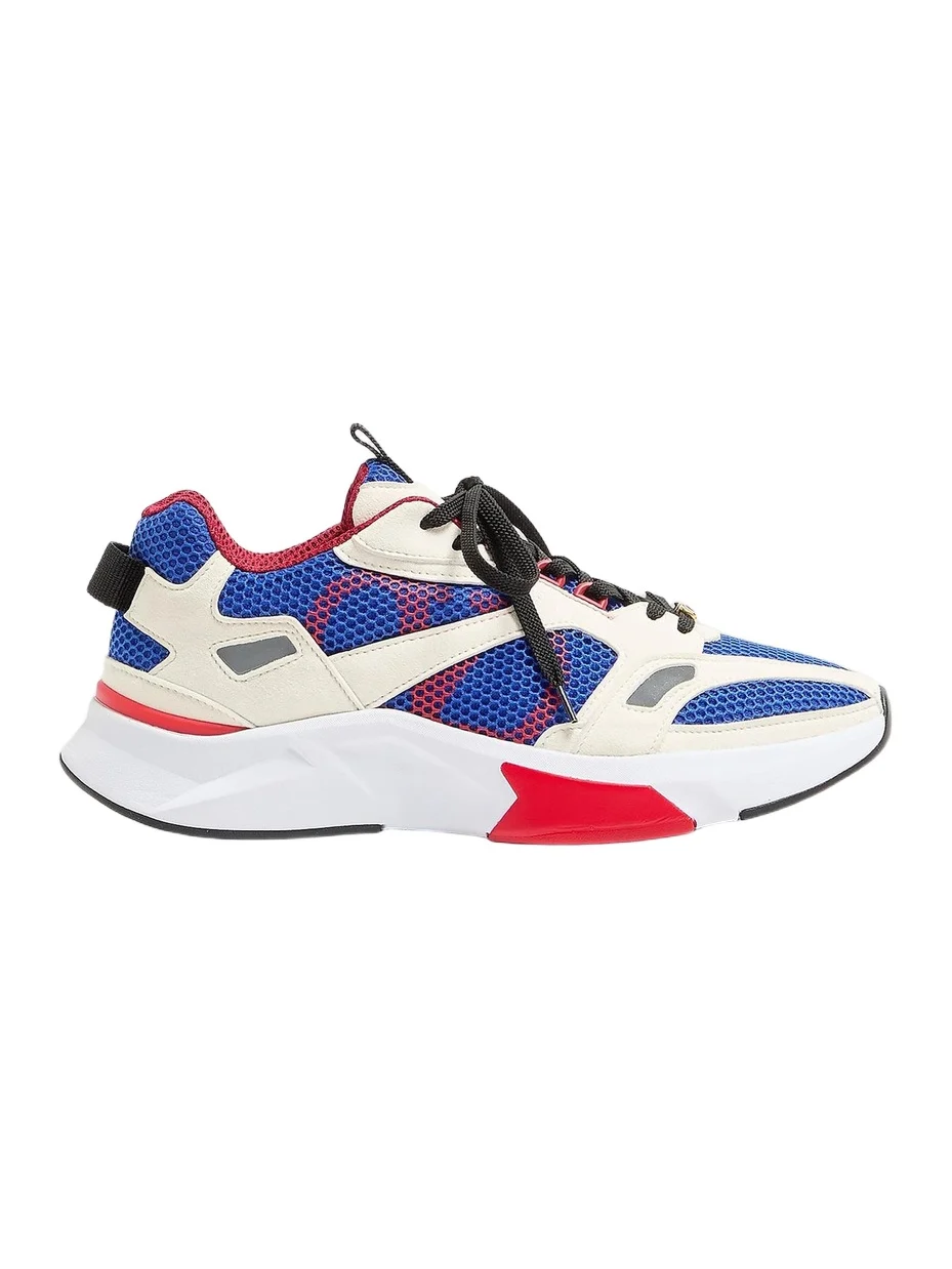 Valentino Men's Demivee Sneakers in Mesh Fabric with Suede Inserts - White Blue