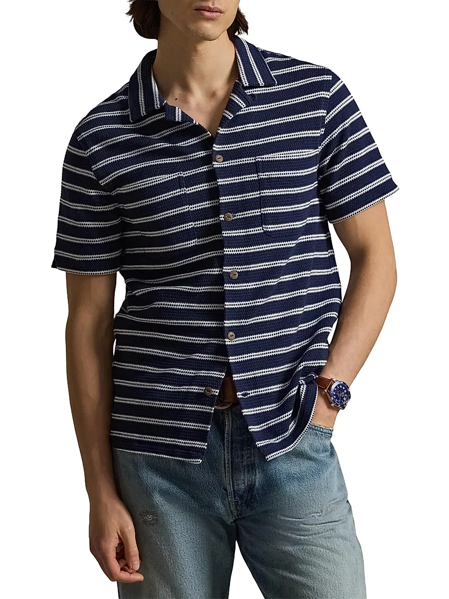 Polo Ralph Lauren Men's Striped Cotton-Blend Camp Shirt | Thumbnail 3 Polo Ralph Lauren Men's Striped Cotton-Blend Camp Shirt | Thumbnail 3