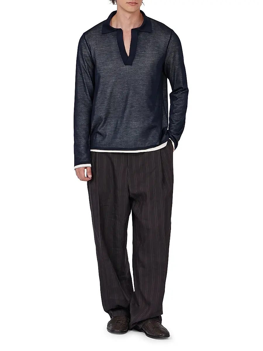 Ferragamo Men's Silk Johnny Collar Polo Sweater | Thumbnail 2 Ferragamo Men's Silk Johnny Collar Polo Sweater | Thumbnail 2