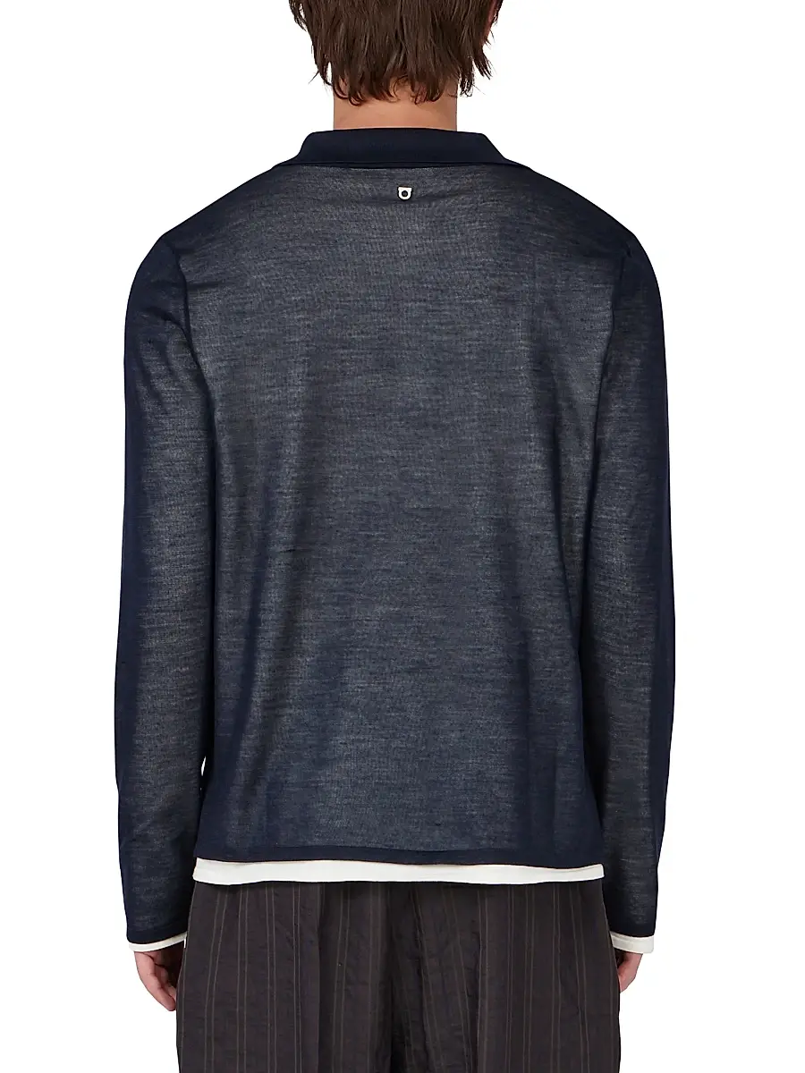 Ferragamo Men's Silk Johnny Collar Polo Sweater | Thumbnail 3 Ferragamo Men's Silk Johnny Collar Polo Sweater | Thumbnail 3