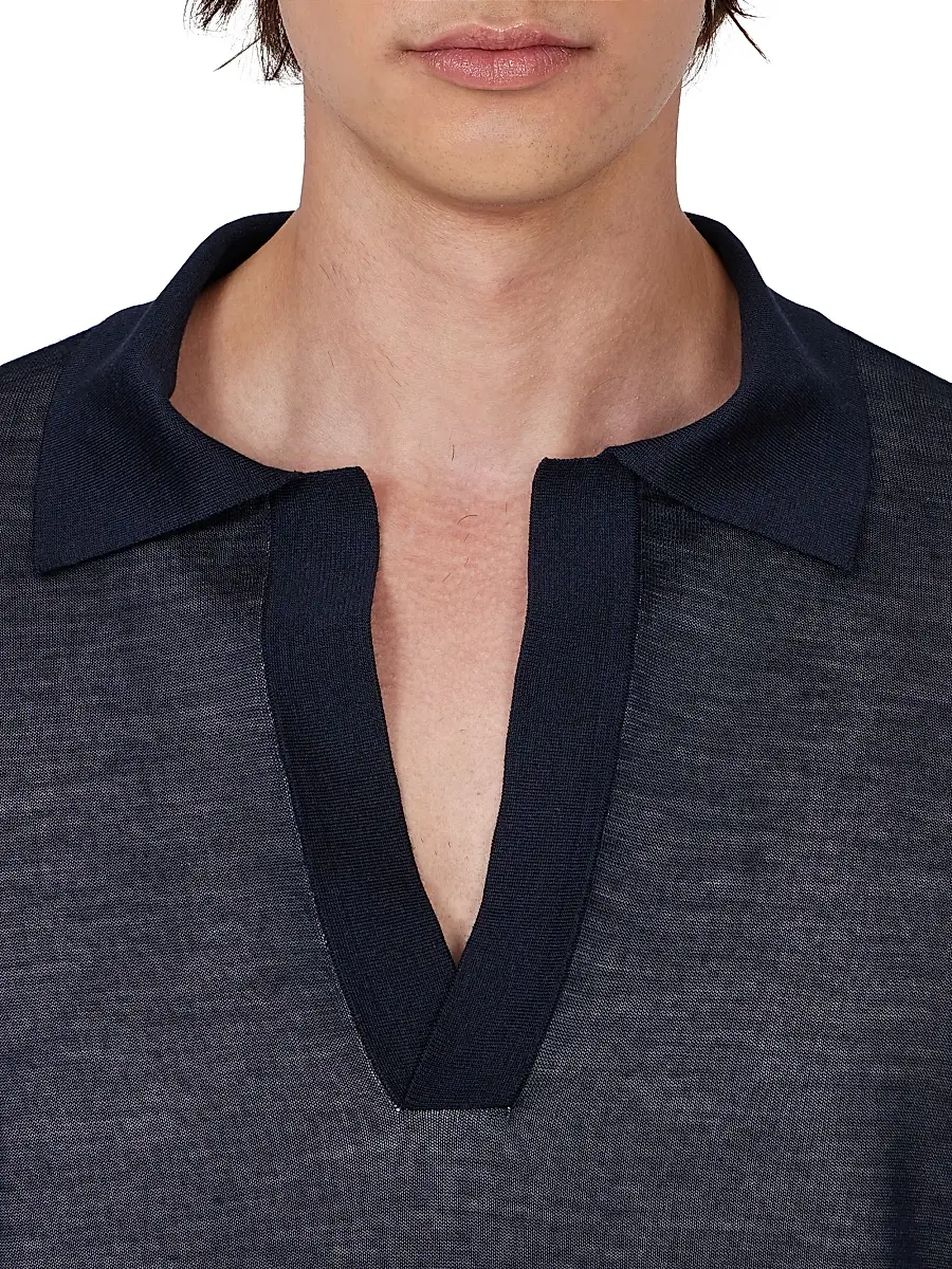 Ferragamo Men's Silk Johnny Collar Polo Sweater | Thumbnail 5 Ferragamo Men's Silk Johnny Collar Polo Sweater | Thumbnail 5