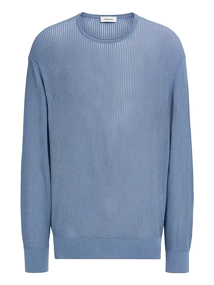 Ferragamo Men's Open Rib-Knit Crewneck Sweater
