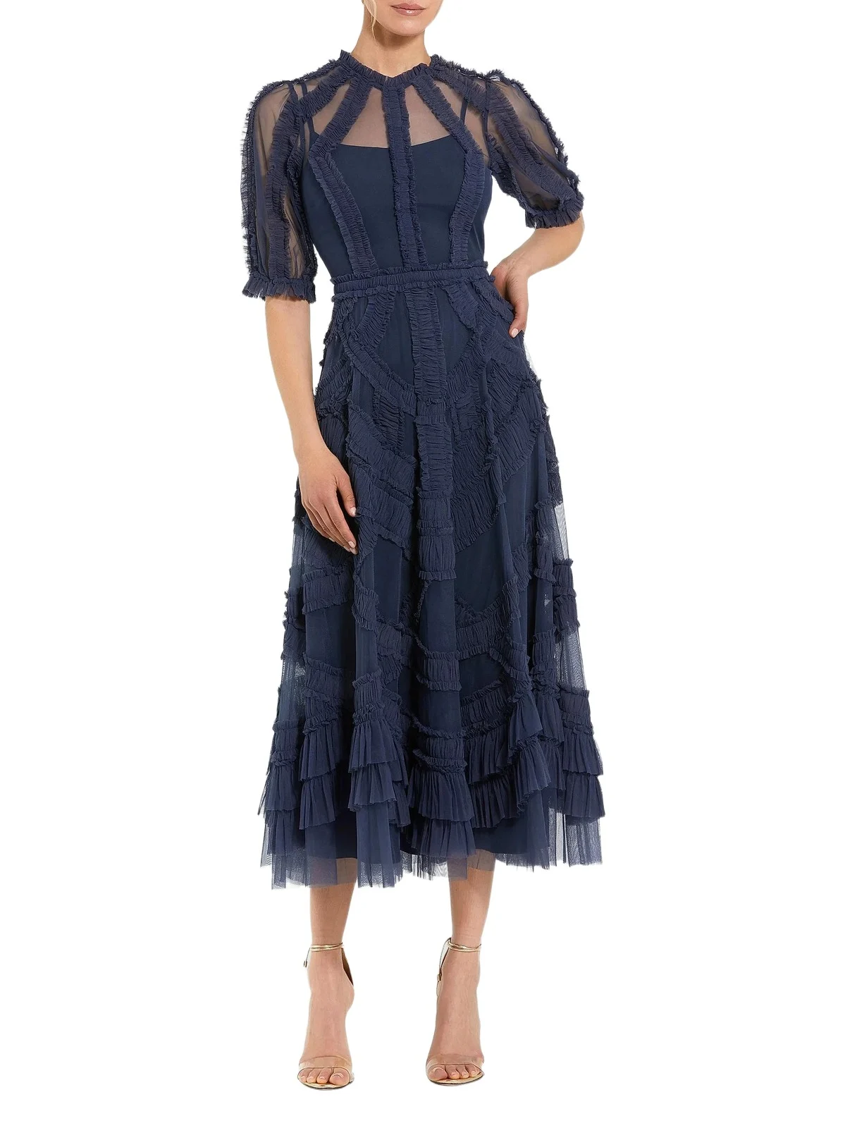 Mac Duggal Women's Petite Tulle Ruffle Tiered Midi-Dress