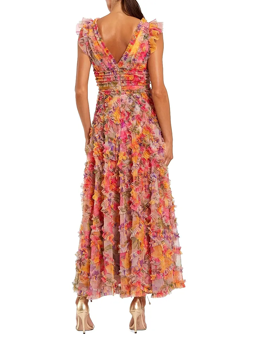 Mac Duggal Women's Floral Tulle Ruffle Maxi Dress | Thumbnail 2