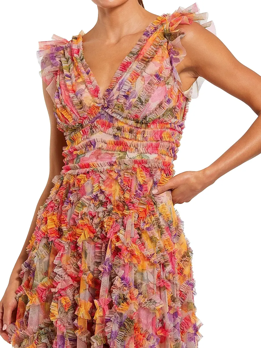 Mac Duggal Women's Floral Tulle Ruffle Maxi Dress | Thumbnail 3