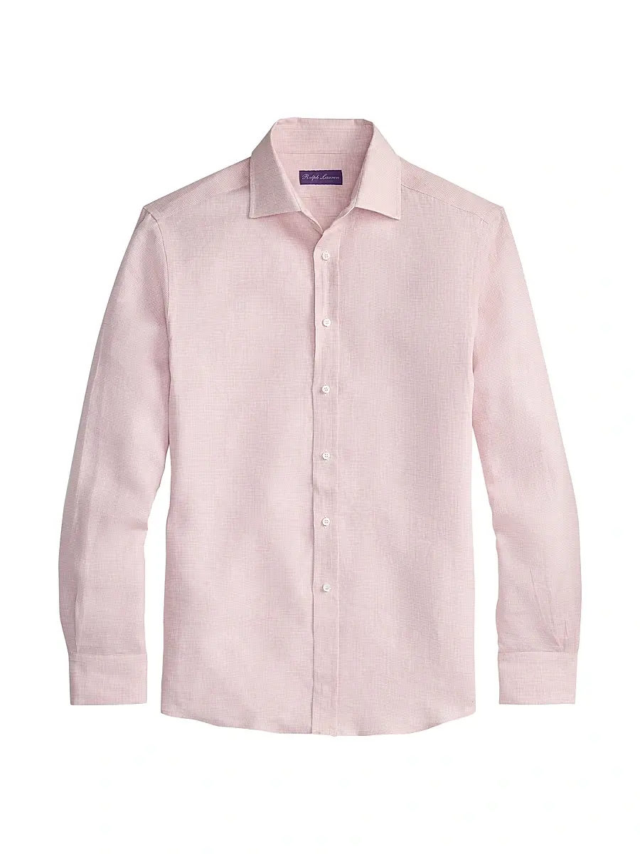 Ralph Lauren Purple Label Men's Houndstooth Linen Shirt - Soft Pink - Size Small | Image 1 Ralph Lauren Purple Label Men's Houndstooth Linen Shirt - Soft Pink - Size Small | Image 1