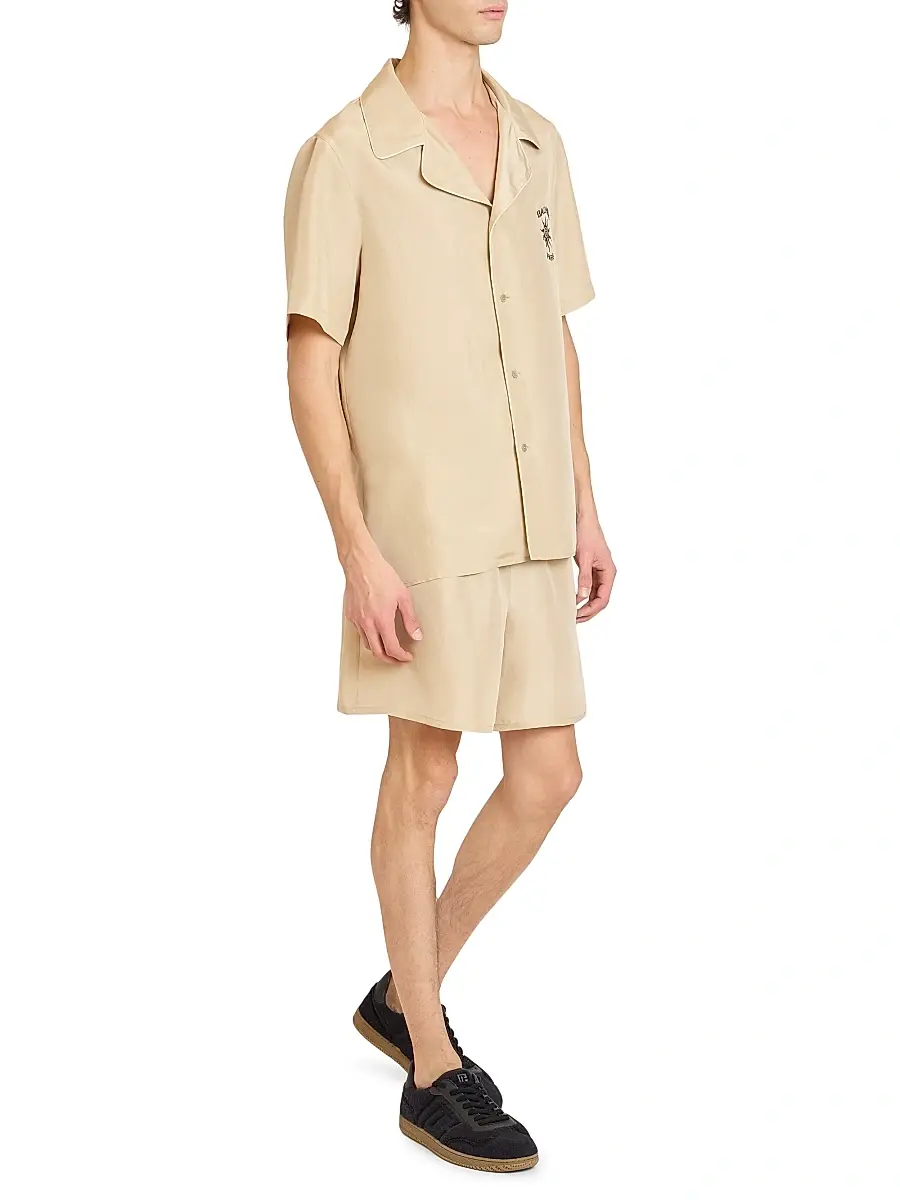 Balmain Men's Sun Embroidered Silk Shirt - Beige Clair Marron | Thumbnail 2