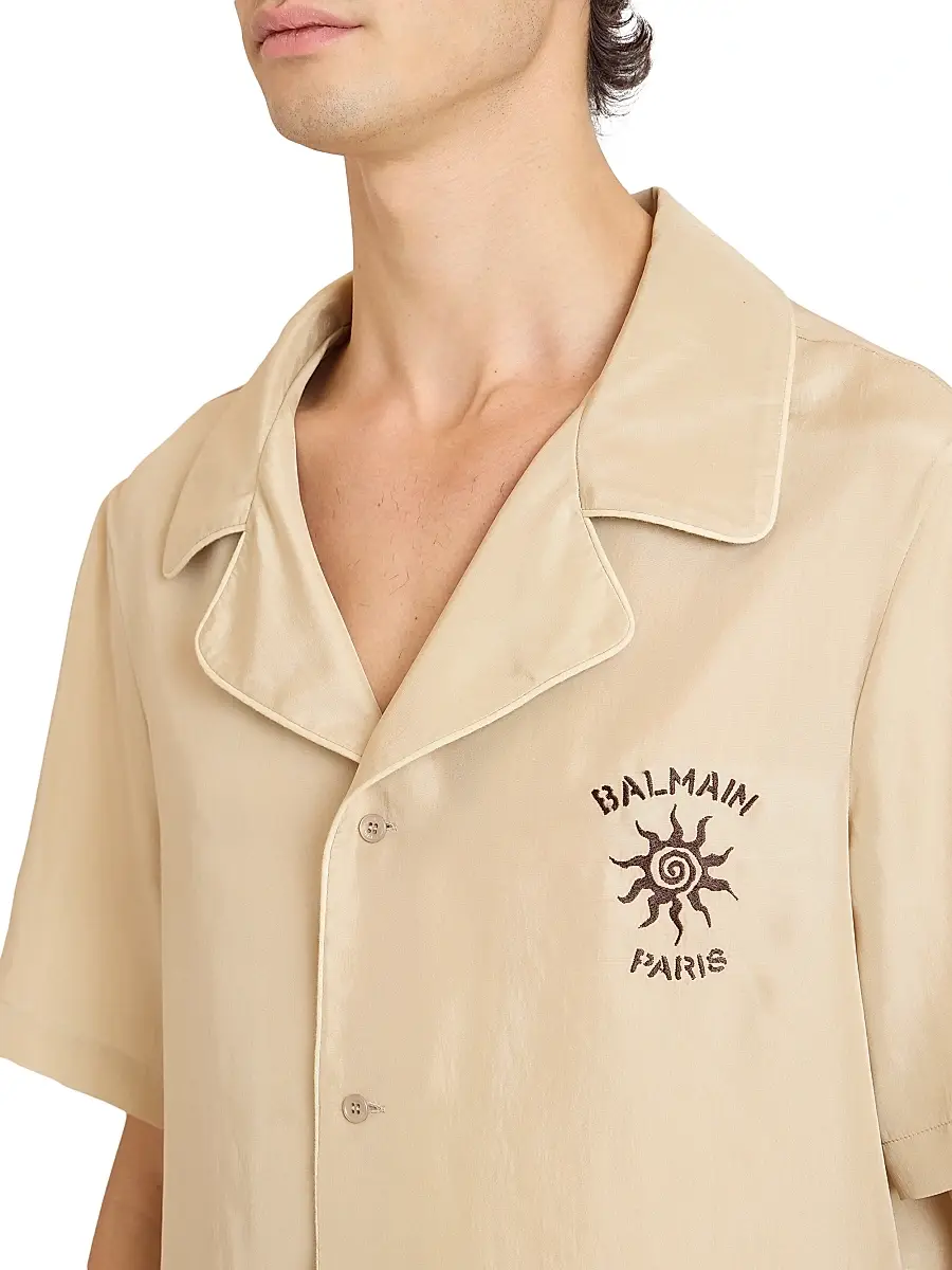 Balmain Men's Sun Embroidered Silk Shirt - Beige Clair Marron | Thumbnail 6