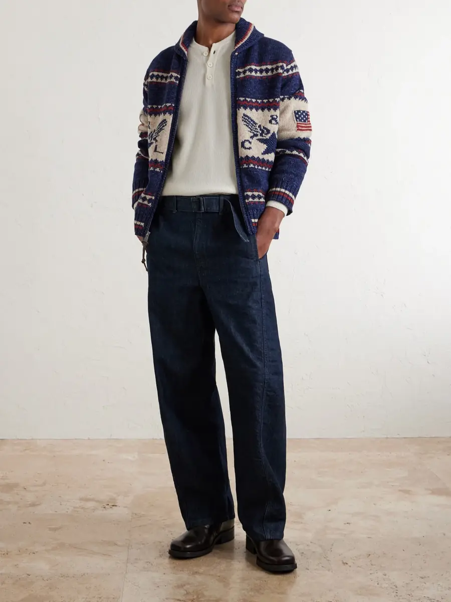 RRL Shawl-Collar Cotton, Wool and Linen-Blend Jacquard Cardigan - Men | Thumbnail 2