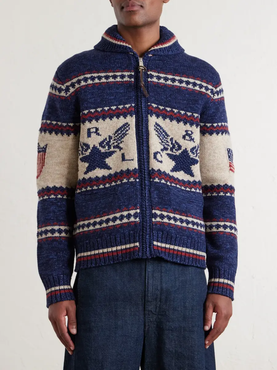 RRL Shawl-Collar Cotton, Wool and Linen-Blend Jacquard Cardigan - Men | Thumbnail 3