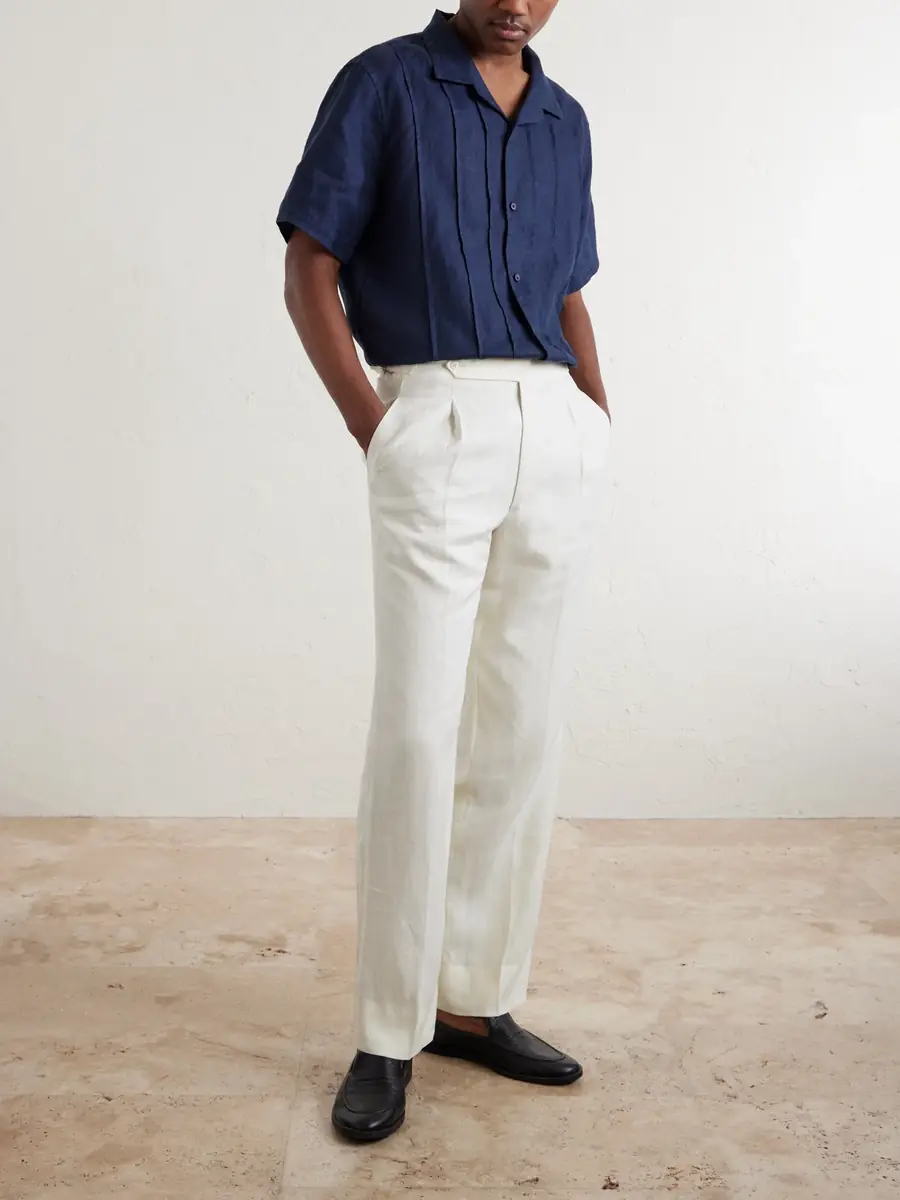 MR P. Camp-Collar Embroidered Pintucked Linen Shirt - Men | Thumbnail 2 MR P. Camp-Collar Embroidered Pintucked Linen Shirt - Men | Thumbnail 2