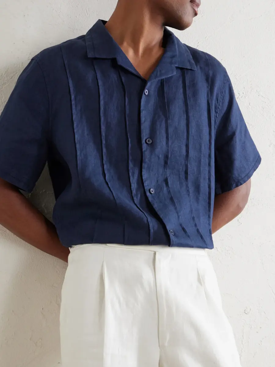 MR P. Camp-Collar Embroidered Pintucked Linen Shirt - Men | Thumbnail 5 MR P. Camp-Collar Embroidered Pintucked Linen Shirt - Men | Thumbnail 5