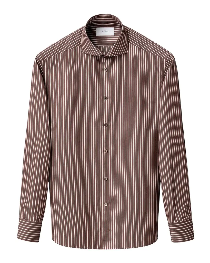Eton Men's Slim Fit Stripe Cotton and Silk Dress Shirt | Image 1 Eton Men's Slim Fit Stripe Cotton and Silk Dress Shirt | Image 1