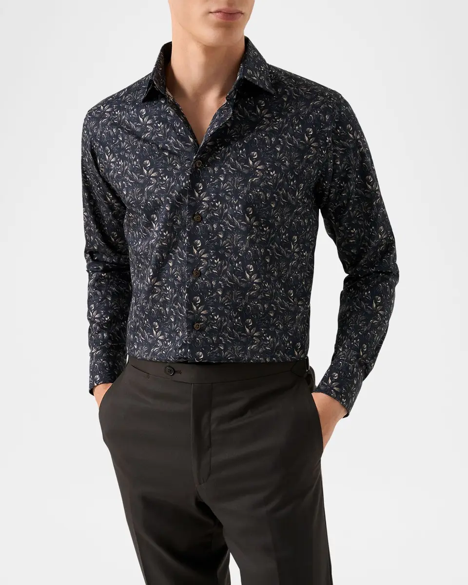 Eton Men's Slim Fit Floral Twill Dress Shirt | Thumbnail 4 Eton Men's Slim Fit Floral Twill Dress Shirt | Thumbnail 4