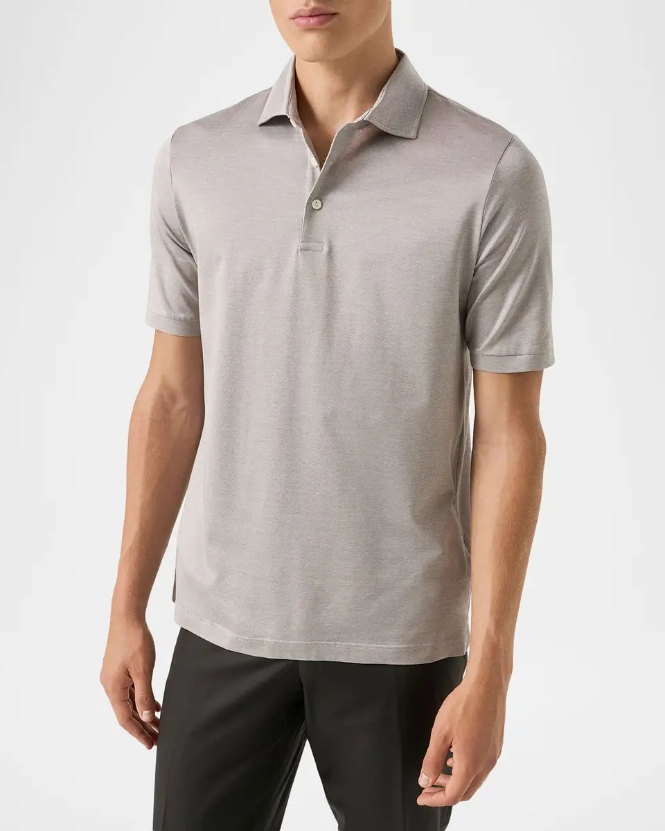 Eton Men's Filo di Scozia Cotton Jaquard Polo Shirt | Thumbnail 3 Eton Men's Filo di Scozia Cotton Jaquard Polo Shirt | Thumbnail 3