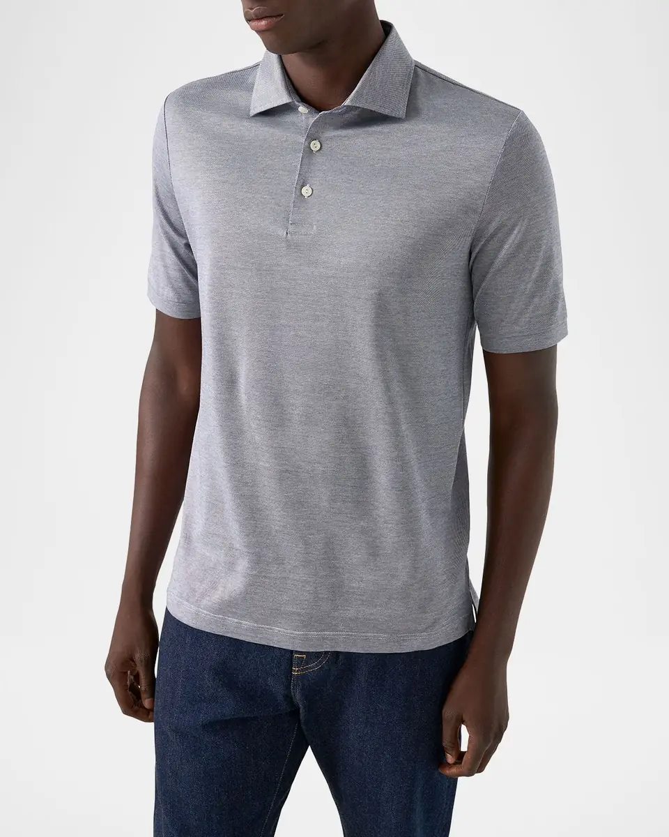 Eton Men's Filo di Scozia Cotton Jaquard Polo Shirt | Thumbnail 3 Eton Men's Filo di Scozia Cotton Jaquard Polo Shirt | Thumbnail 3