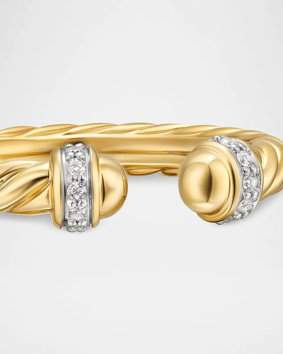 David Yurman Modern Cable Open Ring in 18K Gold with Diamonds, 2.8mm | Thumbnail 2