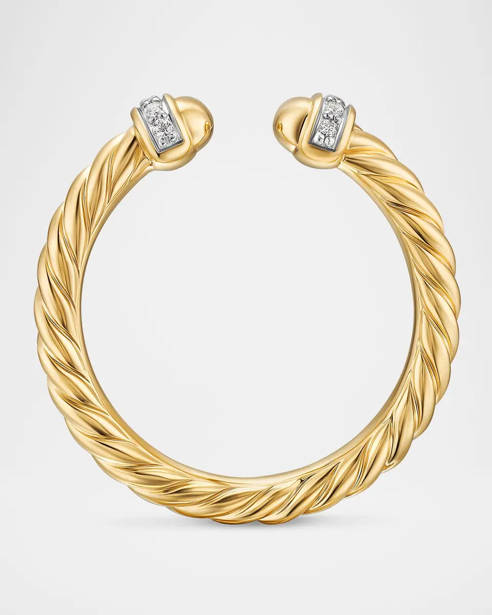 David Yurman Modern Cable Open Ring in 18K Gold with Diamonds, 2.8mm | Thumbnail 6