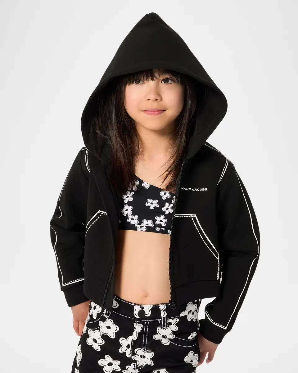 Marc Jacobs Girl's Contrast-Stitched Zip-Front Hoodie, Size 8-12 | Thumbnail 2 Marc Jacobs Girl's Contrast-Stitched Zip-Front Hoodie, Size 8-12 | Thumbnail 2