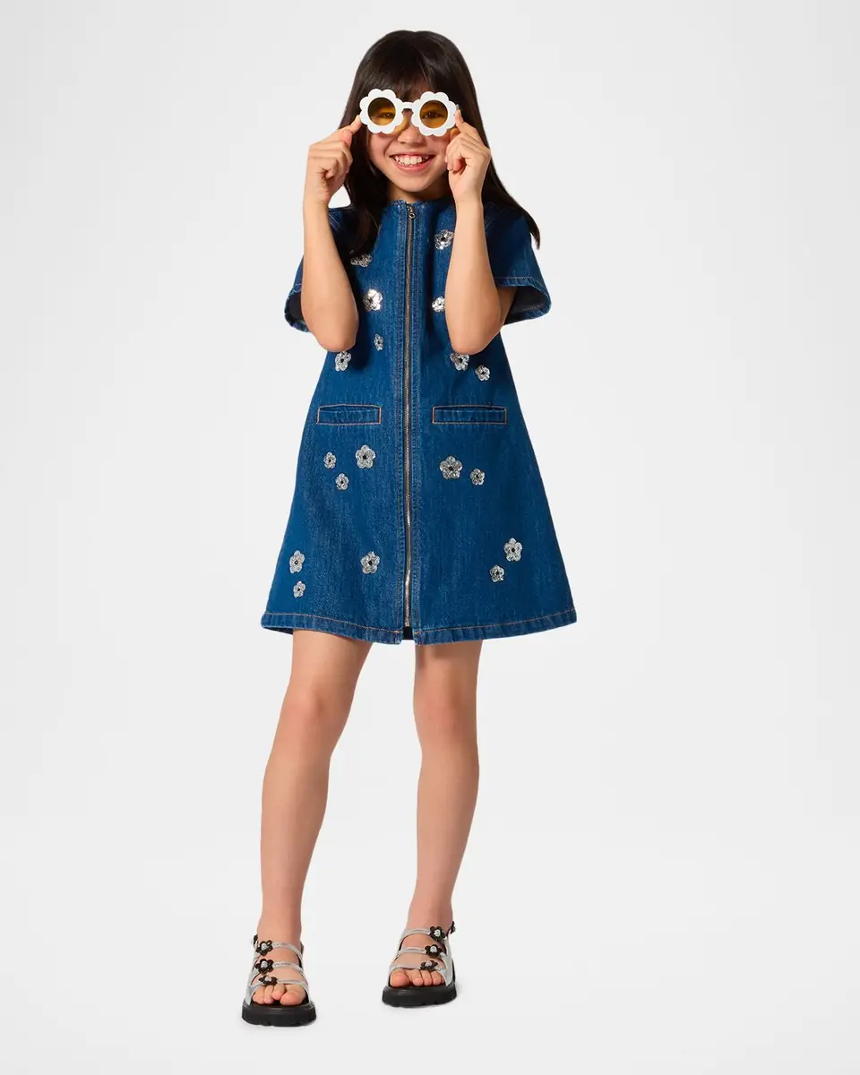 Marc Jacobs Girl's The Sequin Daisy Denim Dress, Size 4-6 | Thumbnail 2 Marc Jacobs Girl's The Sequin Daisy Denim Dress, Size 4-6 | Thumbnail 2