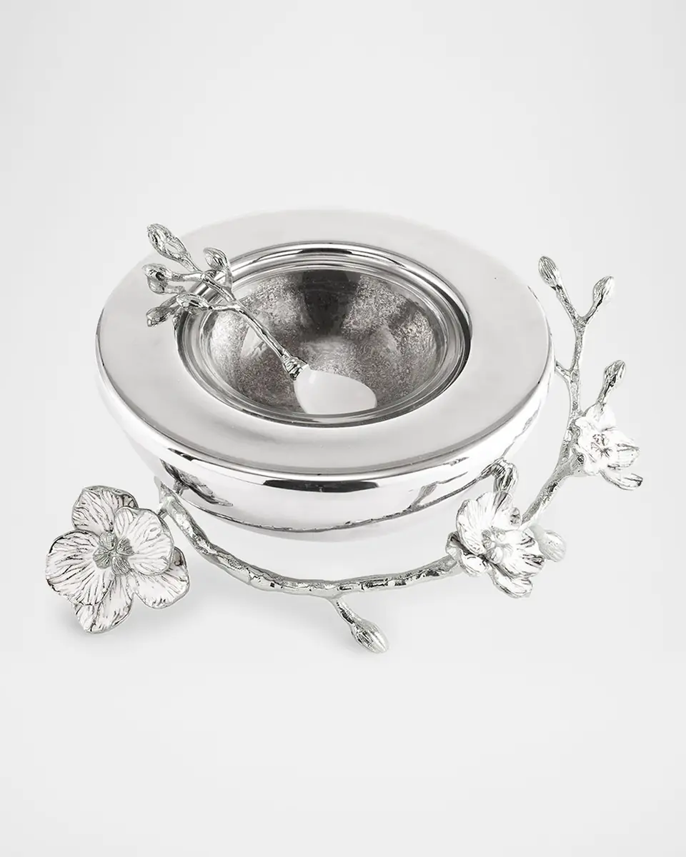 Michael Aram Silver Orchid Caviar Dish with Spoon | Thumbnail 2 Michael Aram Silver Orchid Caviar Dish with Spoon | Thumbnail 2