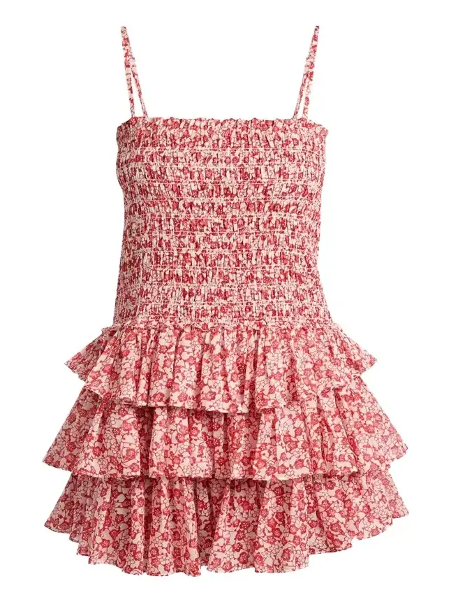 Elodie Floral-Print Smocked Ruffle Mini Dress