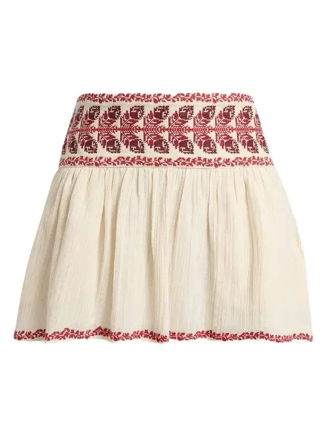 Picadilia Embroidered Cotton Gauze Mini Skirt Picadilia Embroidered Cotton Gauze Mini Skirt