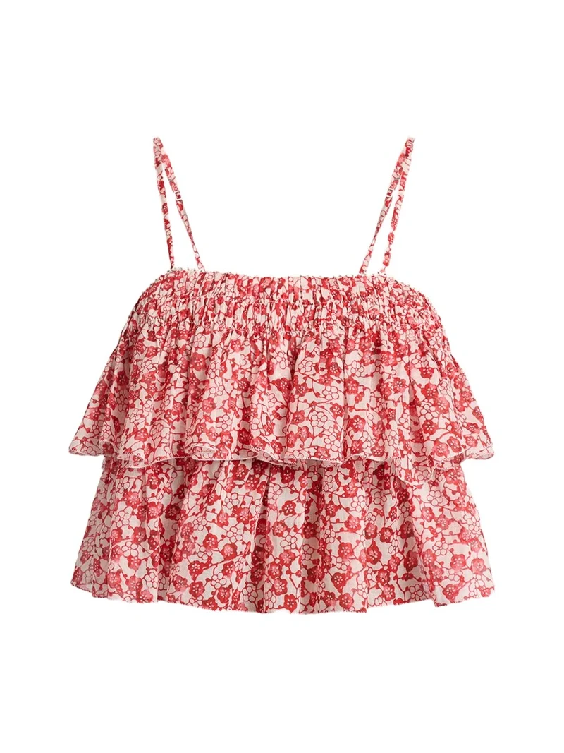Etoile Isabel Marant Erisa Floral-Print Tiered Ruffle Crop Top
