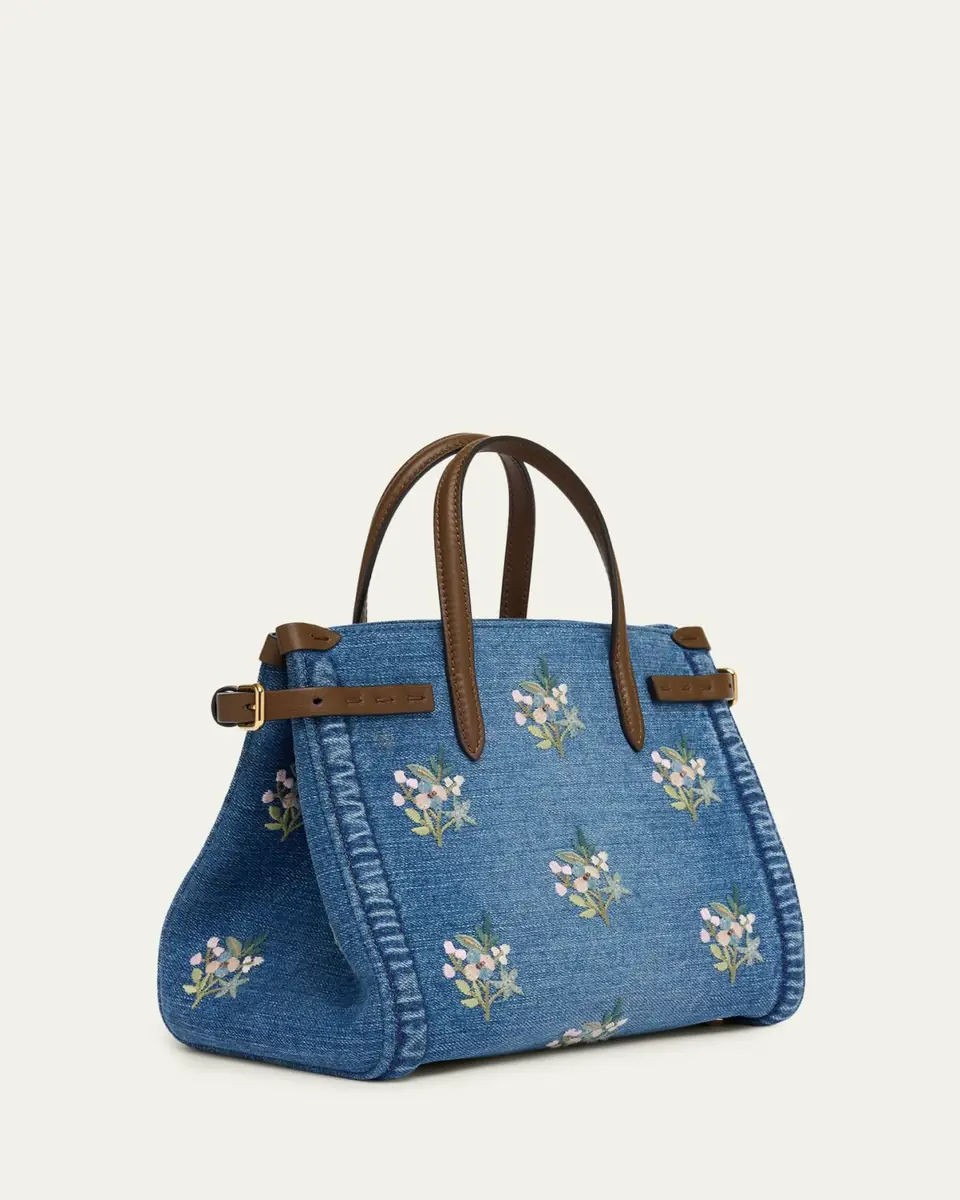 Valentino Garavani Antibes Small Floral-Embroidered Denim Tote Bag | Thumbnail 3