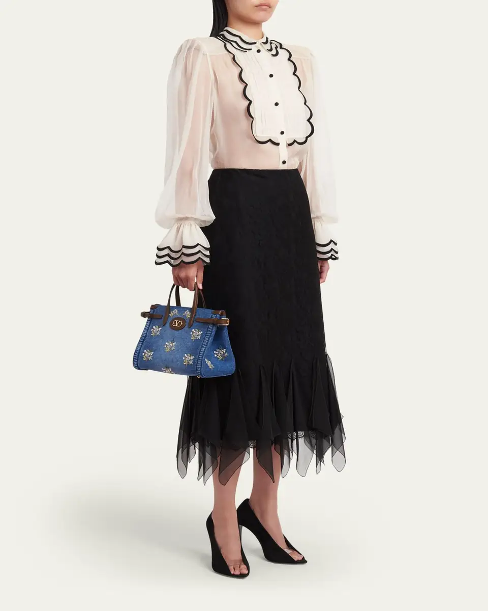 Valentino Garavani Antibes Small Floral-Embroidered Denim Tote Bag | Thumbnail 5