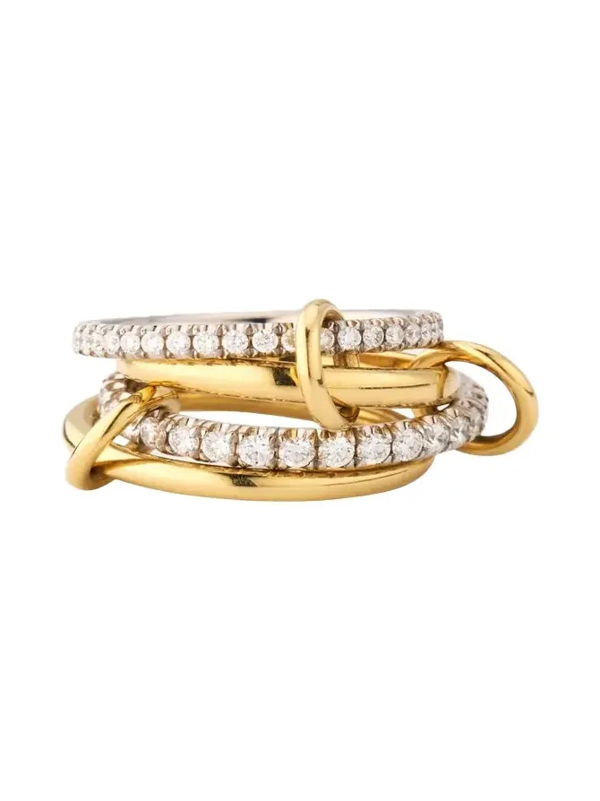 18K Mixed-Gold Halley 4-Link Ring with Pave Diamonds 18K Mixed-Gold Halley 4-Link Ring with Pave Diamonds