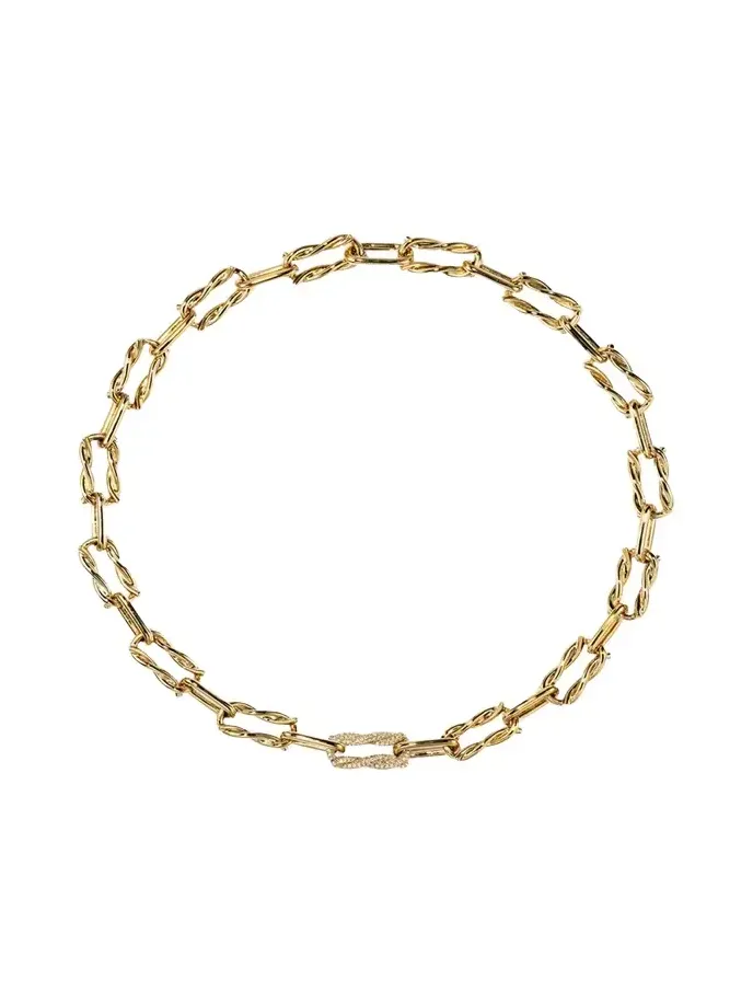 Ties 18K Gold Single Diamond Pave Link Necklace Ties 18K Gold Single Diamond Pave Link Necklace