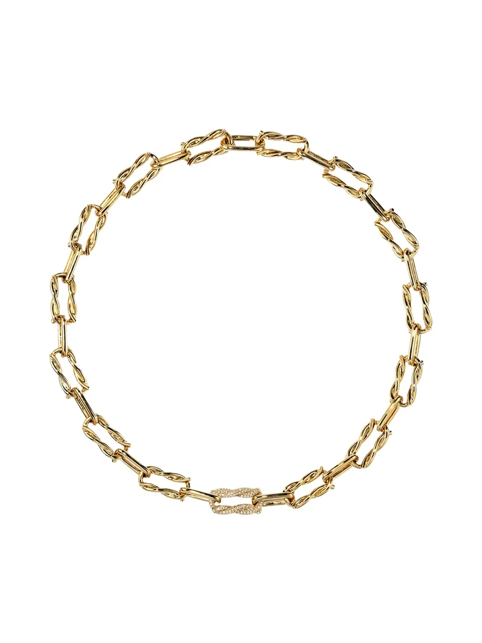 Ties 18K Gold Single Diamond Pave Link Necklace Ties 18K Gold Single Diamond Pave Link Necklace