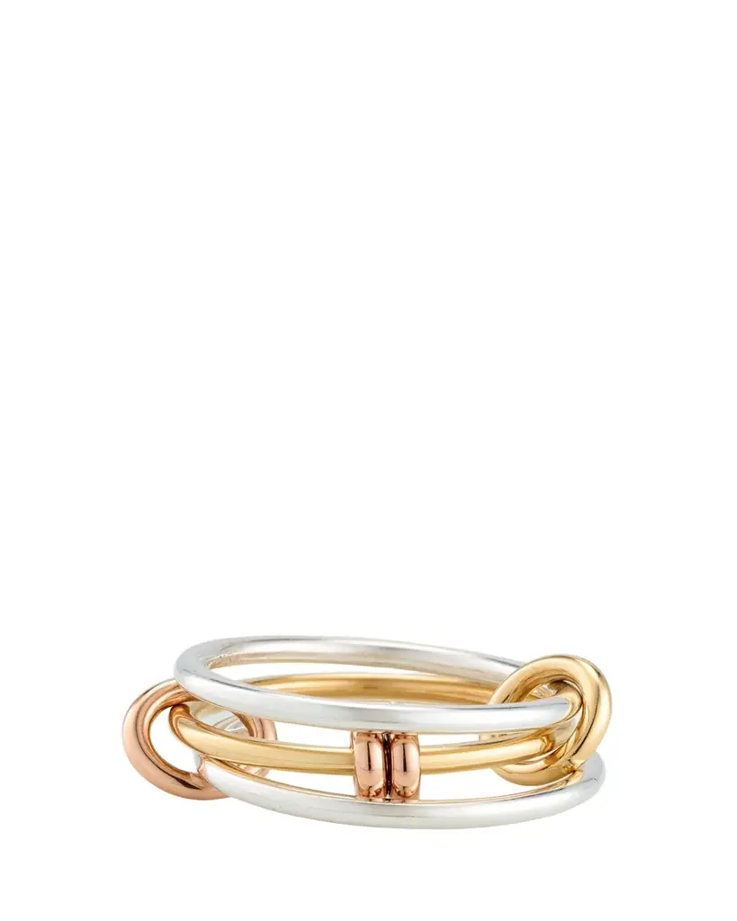 Spinelli Kilcollin Acacia MX Three Link Ring in Sterling Silver and Mixed Gold Connectors | Image 1 Spinelli Kilcollin Acacia MX Three Link Ring in Sterling Silver and Mixed Gold Connectors | Image 1