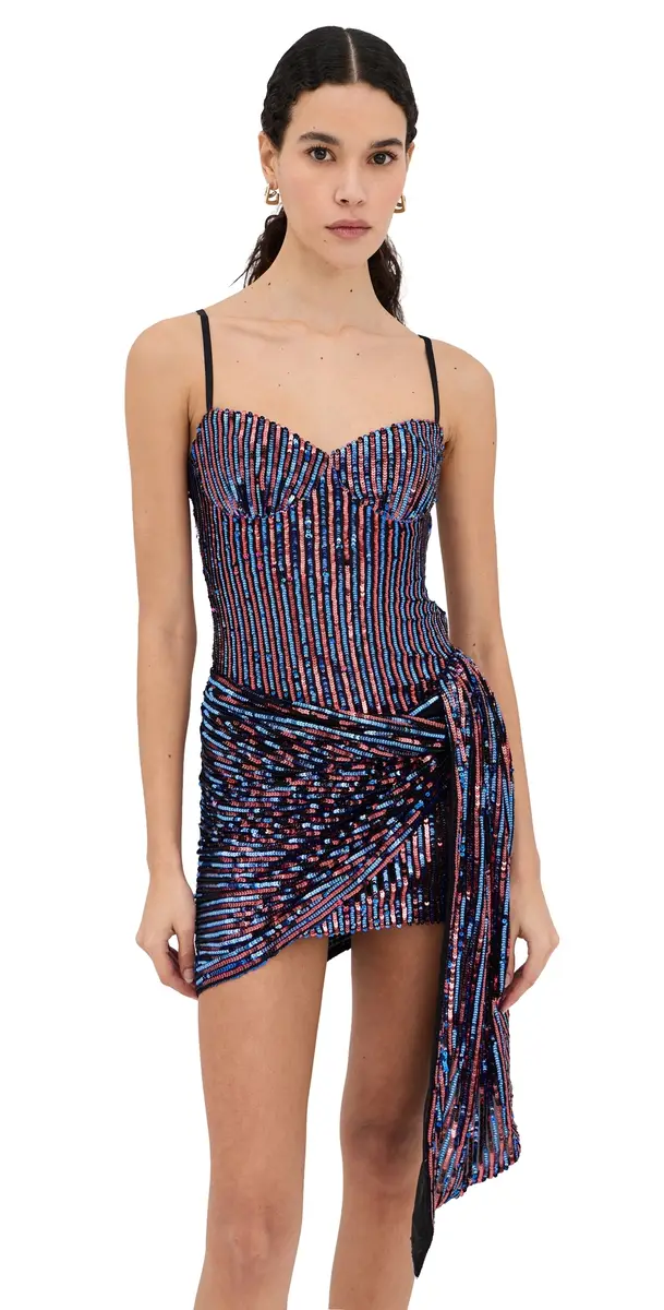 AREA Wrapped Sequin Mini Dress Red Multi | Image 1 AREA Wrapped Sequin Mini Dress Red Multi | Image 1