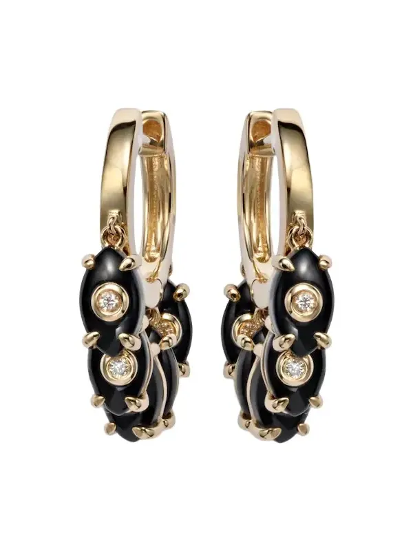 14kt gold hoop earrings with onyx and diamonds