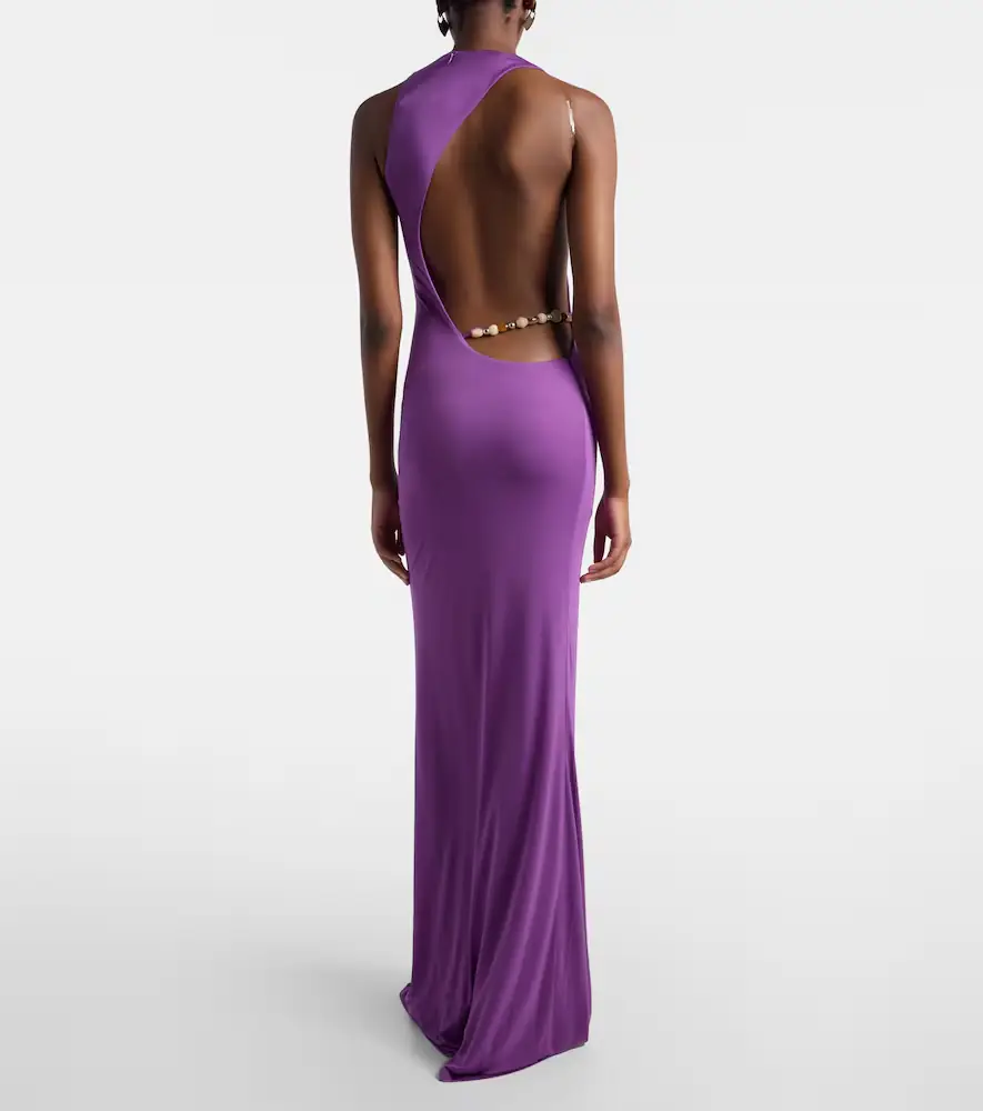 DE LA VALI Maha beaded open-back jersey gown | Thumbnail 4