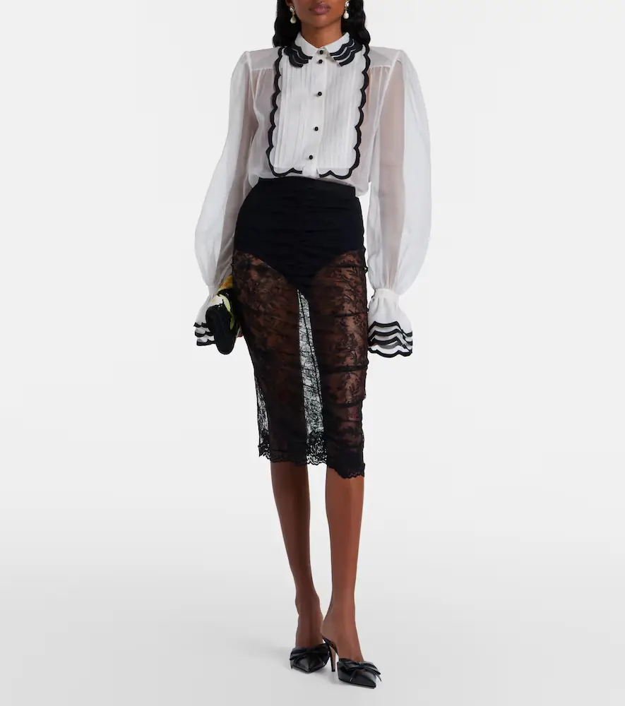 Valentino Floral ruched sheer lace midi skirt | Thumbnail 6 Valentino Floral ruched sheer lace midi skirt | Thumbnail 6