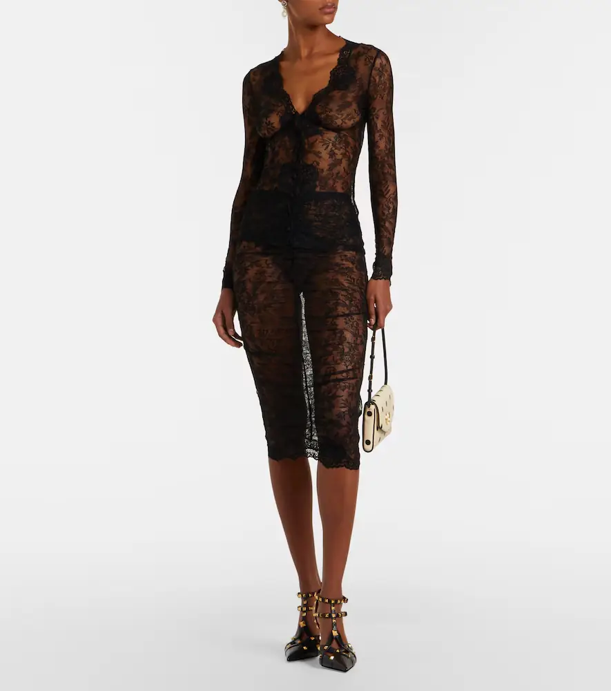 Valentino Floral ruched sheer lace midi skirt | Thumbnail 4 Valentino Floral ruched sheer lace midi skirt | Thumbnail 4