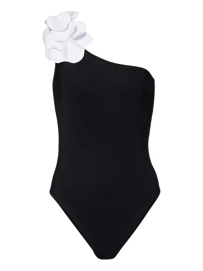 Tess one-shoulder floral-appliqué swimsuit