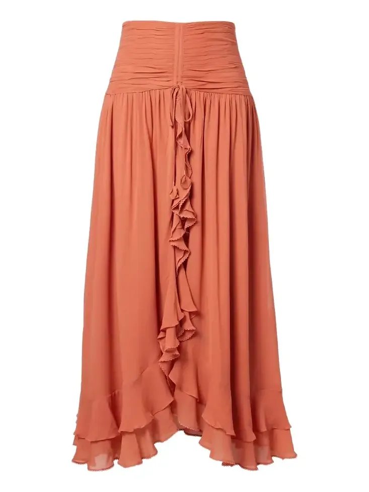 Neree ruched ruffled maxi skirt