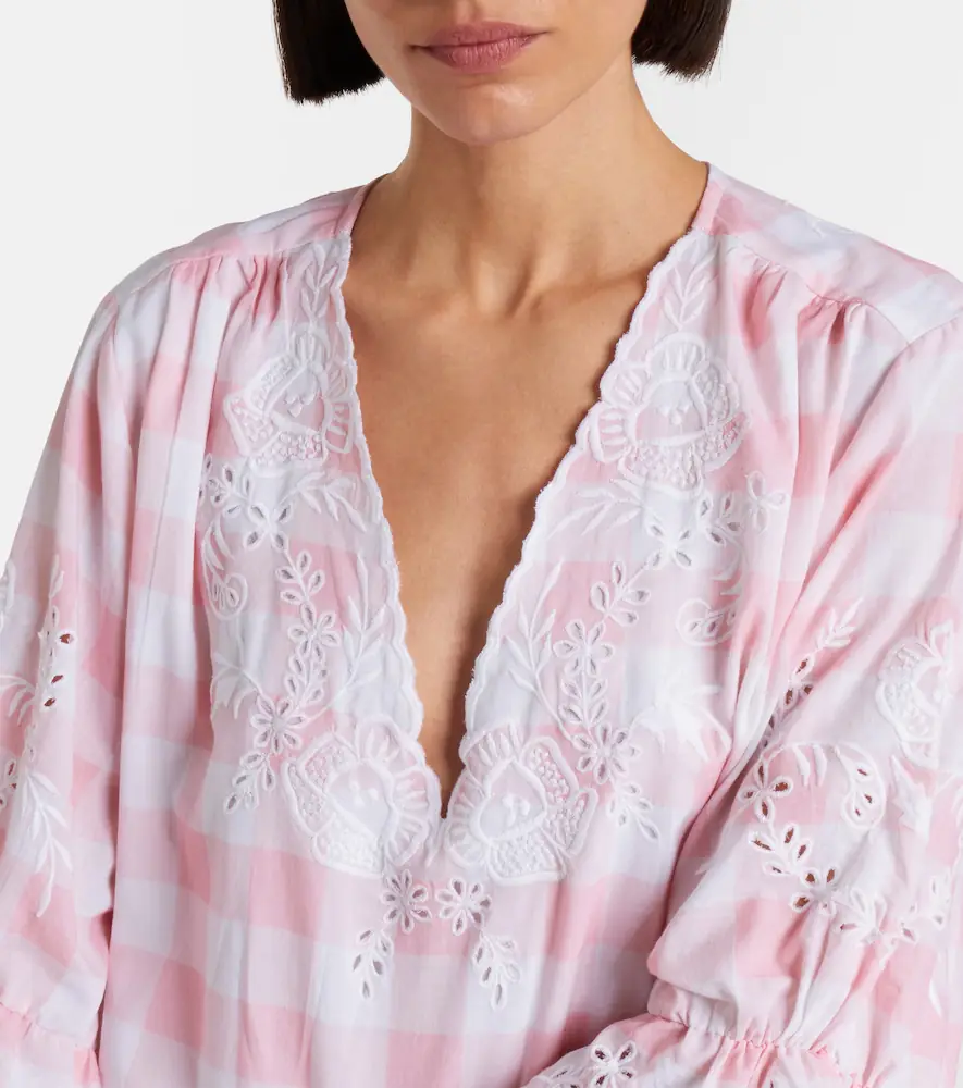 JULIET DUNN Broderie anglaise checked cotton poplin minidress | Thumbnail 3